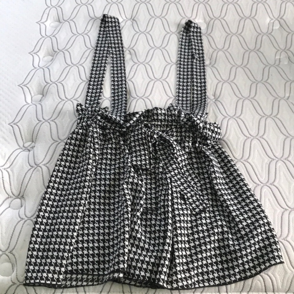 Houndstooth Crepe Paperbag Overall Shorts